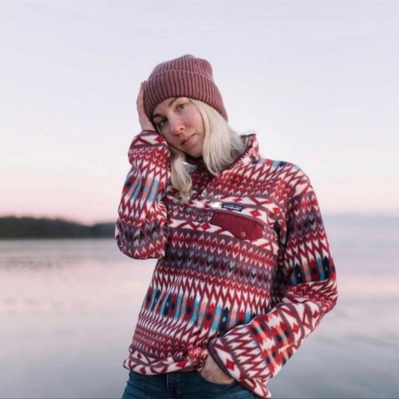 Patagonia Synchilla Pullover Sweater Kuta Klash Dark Red Currant Red Size Small - Picture 1 of 12
